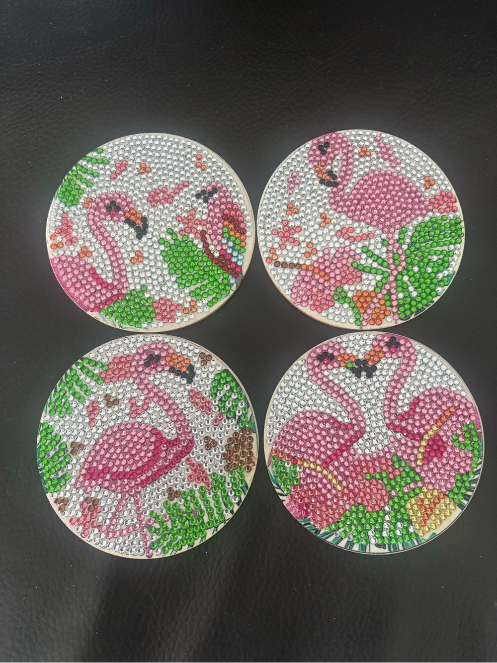 Hand Crafted Pink Flamingo Rhinestone Coaster Set (sealed) - Picture 3 of 5